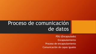 Proceso de comunicación
de datos
PDU (Encapsulado)
Encapsulamiento
Proceso de encapsulamiento
Comunicación de capas iguales
 