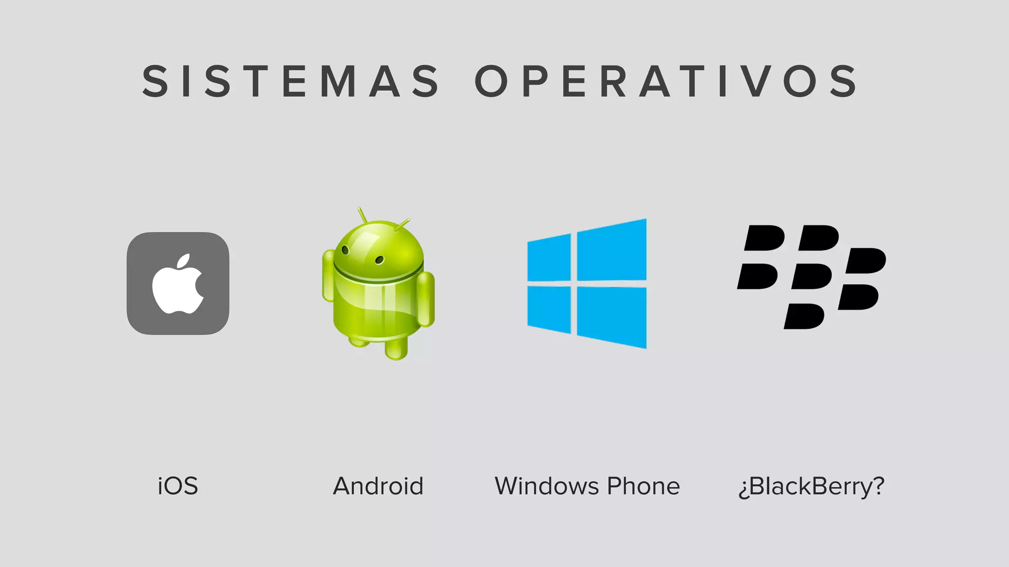 S I S T E M A S O P E R A T I V O S
iOS Android Windows Phone ¿BlackBerry?
 