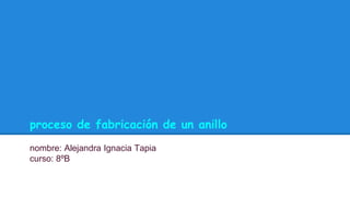 proceso de fabricación de un anillo
nombre: Alejandra Ignacia Tapia
curso: 8ºB
 