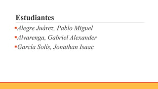 Estudiantes
Alegre Juárez, Pablo Miguel
Alvarenga, Gabriel Alexander
García Solís, Jonathan Isaac
 
