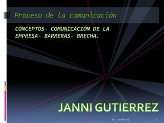 CONCEPTOS- COMUNICACIÓN DE LA
EMPRESA- BARRERAS- BRECHA.
11/06/201326 1
Proceso de la comunicación
 