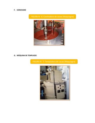 F. CONCHADO
G. MÁQUINA DE TEMPLADO
FIGURA N.° 6: Canchadora de cacao (Maquiagro)
FIGURA N.° 7: Templadora de cacao (Maquiagro)
 
