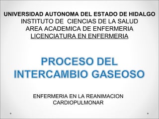 UNIVERSIDAD AUTONOMA DEL ESTADO DE HIDALGO INSTITUTO DE  CIENCIAS DE LA SALUD AREA ACADEMICA DE ENFERMERIA LICENCIATURA EN ENFERMERIA ENFERMERIA EN LA REANIMACION CARDIOPULMONAR 
