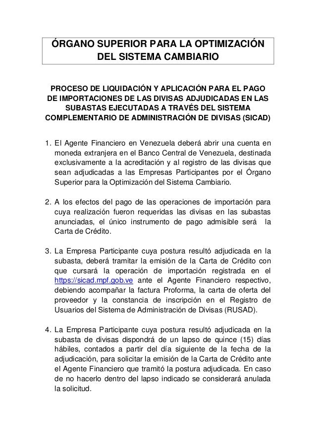 Proceso de liquidacion sicad bcv