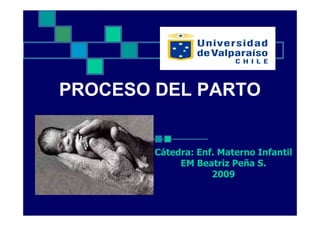 PROCESO DEL PARTO


        Cátedra: Enf. Materno Infantil
             EM Beatriz Peña S.
                    2009
 