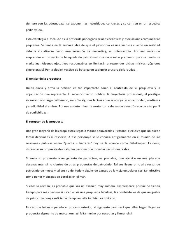 PROCESO DE ELABORACIÓN DE LA PROPUESTA DE PATROCINIO