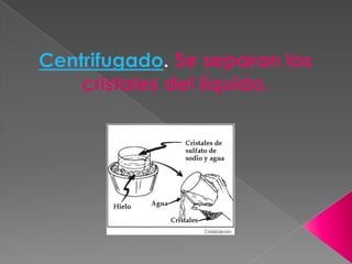 Centrifugado. Se separan los cristales del líquido.