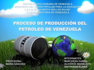 PROCESO DE PRODUCCIÓN DEL
PETROLEO DE VENEZUELA
REPÚBLICA BOLIVARIANA DE VENEZUELA
MINISTERIO DEL PODER POPULAR PARA LA ED...