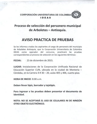Proceso de selección del personero municipal de arboletes   antioquia.