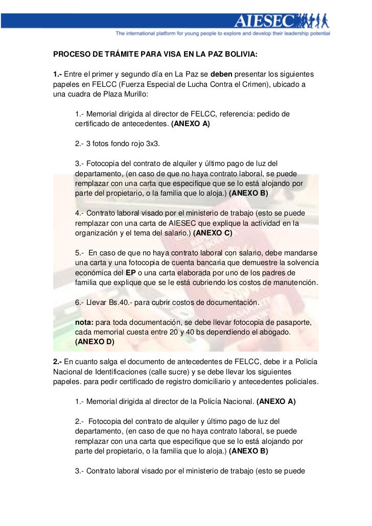Proceso de trámite para visa en la paz bolivia