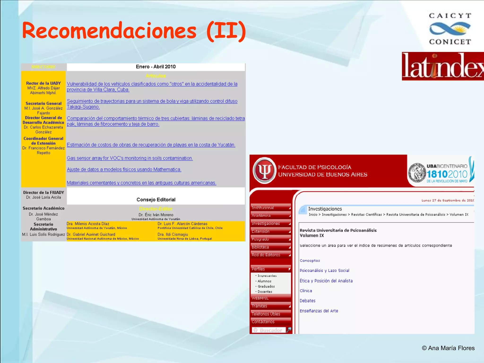 Recomendaciones (II) © Ana María Flores 