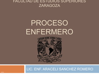 FACULTAD DE ESTUDIOS SUPERIORES
                   ZARAGOZA



              PROCESO
             ENFERMERO



             LIC. ENF. ARACELI SANCHEZ ROMERO
GEMAS
 