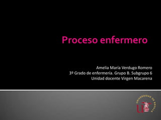 Amelia María Verdugo Romero
3º Grado de enfermería. Grupo B. Subgrupo 6
Unidad docente Virgen Macarena

 