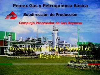 GAS Y PETROQUIMICA BASICA
Subdirección de Producción
Complejo Procesador de Gas ReynosaPemex Gas y Petroquímica Básica
Subdirección de Producción
Complejo Procesador de Gas Reynosa
Procesamiento de Gas Natural en
Reynosa
 