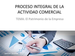 PROCESO INTEGRAL DE LA
ACTIVIDAD COMERCIAL
TEMA: El Patrimonio de la Empresa
28/09/2015 - 02/10/2015 1Elizabeth Rueda Garcia
 