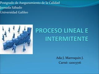 Postgrado de Aseguramiento de la Calidad
Jornada Sábado
Universidad Galileo




                                     Ada J. Marroquín J.
                                      Carné: 12003716
 