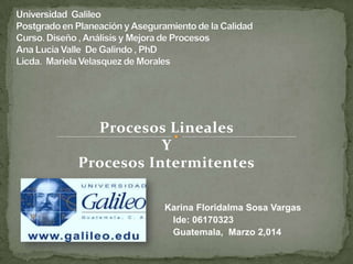 Procesos Lineales
Y
Procesos Intermitentes
Karina Floridalma Sosa Vargas
Ide: 06170323
Guatemala, Marzo 2,014
 