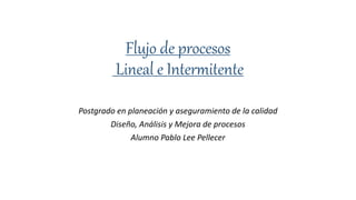 Flujo de procesos
Lineal e Intermitente
Postgrado en planeación y aseguramiento de la calidad
Diseño, Análisis y Mejora de procesos
Alumno Pablo Lee Pellecer
 
