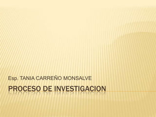 Esp. TANIA CARREÑO MONSALVE

PROCESO DE INVESTIGACION
 
