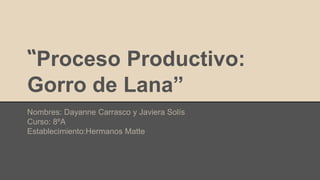 “Proceso Productivo:
Gorro de Lana”
Nombres: Dayanne Carrasco y Javiera Solís
Curso: 8ºA
Establecimiento:Hermanos Matte
 