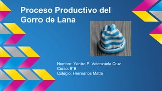 Proceso Productivo del
Gorro de Lana
Nombre: Yanira P. Valenzuela Cruz
Curso: 8°B
Colegio: Hermanos Matte
 