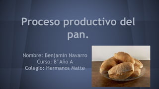 Proceso productivo del
pan.
Nombre: Benjamin Navarro
Curso: 8°Año A
Colegio: Hermanos Matte
 