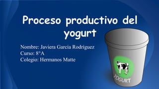 Proceso productivo del
yogurt
Nombre: Javiera García Rodríguez
Curso: 8°A
Colegio: Hermanos Matte
 