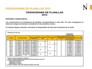 CRONOGRAMA DE PLANILLAS 2015
 