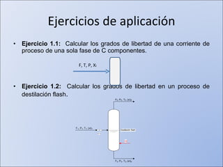 Ejercicios de aplicación <ul><li>Ejercicio 1.1:   Calcular los grados de libertad de una corriente de proceso de una sola ...