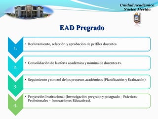 EAD PregradoEAD Pregrado
Unidad Académica
Núcleo Mérida
 