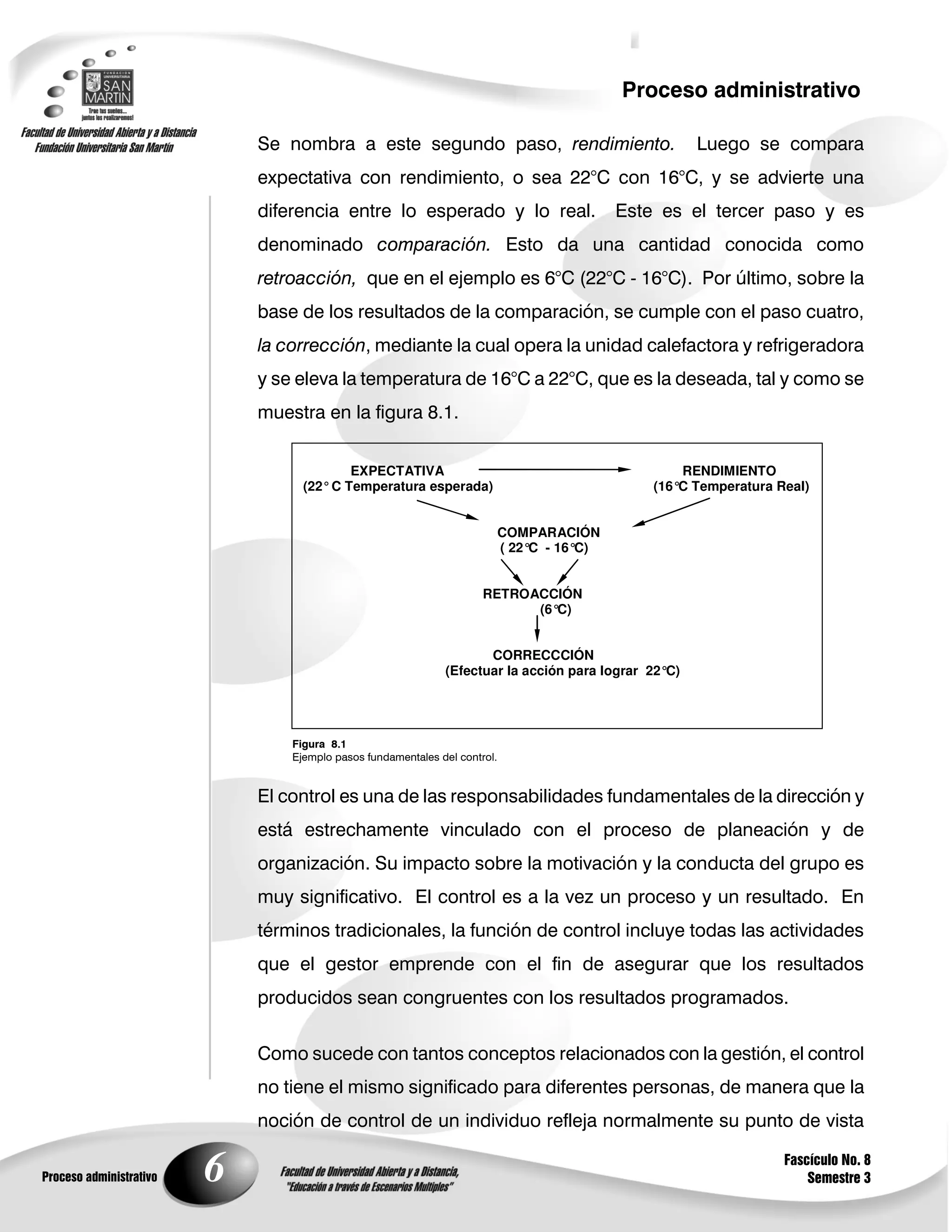 9                                                                   &
    '                                               ==>          ?@>




                                                 @> -==>      ?@> . (




                                       ?@>       ==>
                              A?


                    EXPECTATIVA                                     RENDIMIENTO
            (22° C Temperatura esperada)                        (16°C Temperatura Real)


                                           COMPARACIÓN
                                           ( 22° - 16°C)
                                                C


                                      RETROACCIÓN
                                            (6°C)


                                       CORRECCCIÓN
                                (Efectuar la acción para lograr 22°C)




        $
                      9




6
 