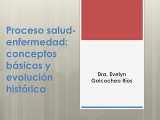 Proceso salud-enfermedad: 
conceptos 
básicos y 
evolución 
histórica 
Dra. Evelyn 
Goicochea Ríos 
 