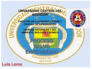UNIVERSIDAD CENTRAL DEL
ECUADOR
FACULTAD DE FIOLOSOFÍA, LETRAS Y
CIENCIAS DE LA EDUCACIÓN
CIENCIAS NATURALES Y DEL
AMBIENTE, BIOLOGÍA Y QUÍMICA
 