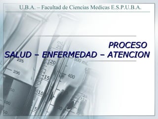 1
PROCESOPROCESO
SALUD – ENFERMEDAD – ATENCIONSALUD – ENFERMEDAD – ATENCION
U.B.A. – Facultad de Ciencias Medicas E.S.P.U.B.A.
 