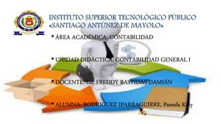 •ÁREA ACADÉMICA: CONTABILIDAD
•UNIDAD DIDÁCTICA: CONTABILIDAD GENERAL I
•DOCENTE: Lic. FREDDY BASTIDAS DAMIÁN
•ALUMNA: RODRIGUEZ IPARRAGUIRRE, Pamela Katy
INSTITUTO SUPERIOR TECNOLÓGICO PÚBLICO
«SANTIAGO ANTÚNEZ DE MAYOLO»
 