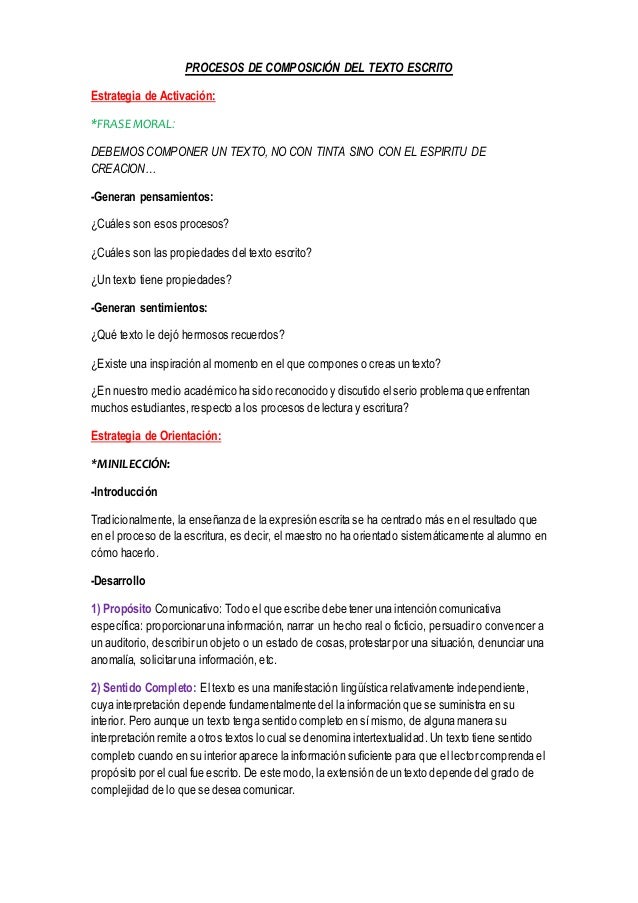 Proceso De Composicin De Un Texto