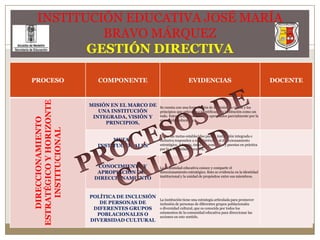 INSTITUCIÓN EDUCATIVA JOSÉ MARÍA BRAVO MÁRQUEZGESTIÓN DIRECTIVAPROCESOS DE CALIDAD