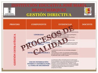 INSTITUCIÓN EDUCATIVA JOSÉ MARÍA BRAVO MÁRQUEZGESTIÓN DIRECTIVAPROCESOS DE CALIDAD