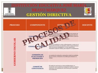 INSTITUCIÓN EDUCATIVA JOSÉ MARÍA BRAVO MÁRQUEZGESTIÓN DIRECTIVAPROCESOS DE CALIDAD