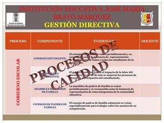 INSTITUCIÓN EDUCATIVA JOSÉ MARÍA BRAVO MÁRQUEZGESTIÓN DIRECTIVAPROCESOS DE CALIDAD