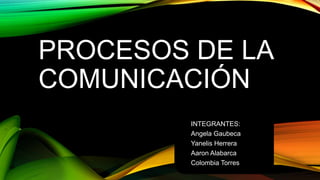 PROCESOS DE LA
COMUNICACIÓN
INTEGRANTES:
Angela Gaubeca
Yanelis Herrera
Aaron Alabarca
Colombia Torres
 