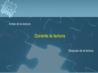 Antes de la lectura
Durante la lectura
Después de la lectura
 