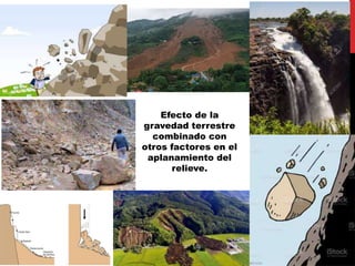 Efecto de la
gravedad terrestre
combinado con
otros factores en el
aplanamiento del
relieve.
 