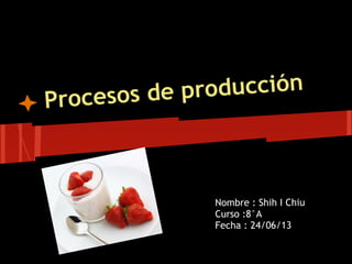 Procesos de producción
Nombre : Shih I Chiu
Curso :8°A
Fecha : 24/06/13
 