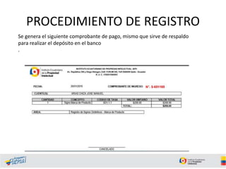 PROCEDIMIENTO DE REGISTRO
Se genera el siguiente comprobante de pago, mismo que sirve de respaldo
para realizar el depósito en el banco
.
 