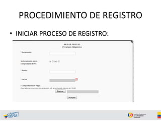 PROCEDIMIENTO DE REGISTRO
• INICIAR PROCESO DE REGISTRO:
 