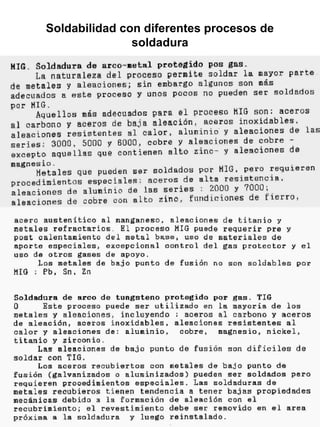 Soldabilidad con diferentes procesos de
soldadura

 