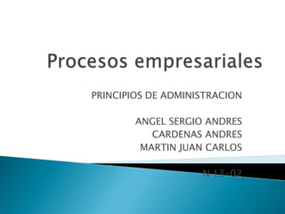 PRINCIPIOS DE ADMINISTRACION

ANGEL SERGIO ANDRES
CARDENAS ANDRES
MARTIN JUAN CARLOS
N 13-02

 