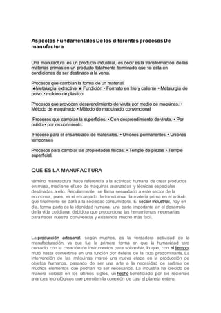 Procesos en la manufactura | DOCX