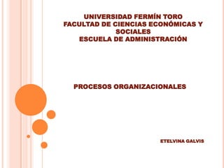 UNIVERSIDAD FERMÍN TORO
FACULTAD DE CIENCIAS ECONÓMICAS Y
             SOCIALES
   ESCUELA DE ADMINISTRACIÓN




  PROCESOS ORGANIZACIONALES




                      ETELVINA GALVIS
 